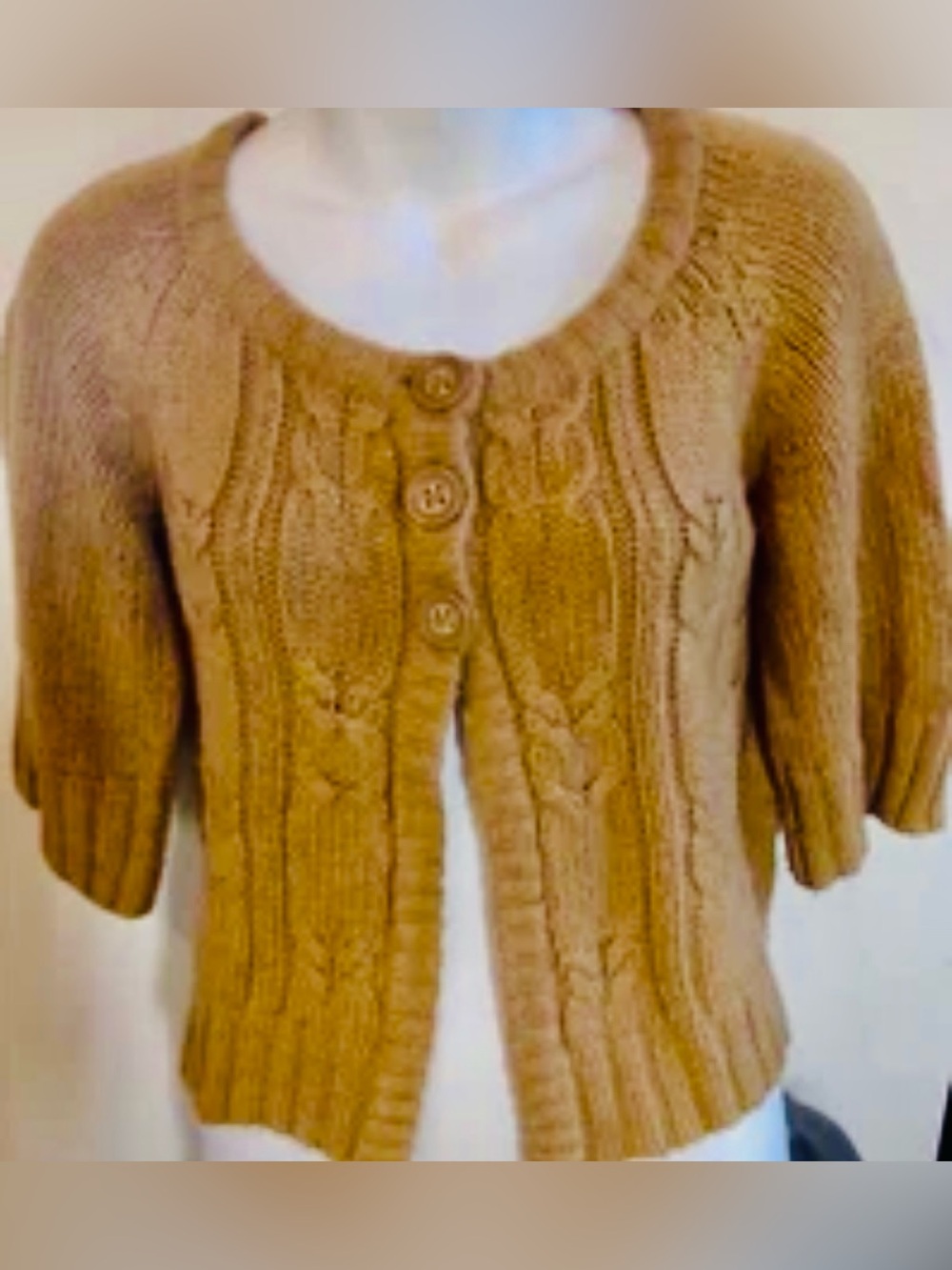 Ana Womens Cardigan Sweater Petite Size Medium Butterscotch Cropped